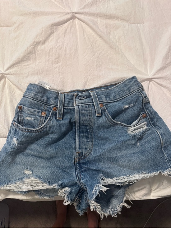 Levi's Pants - Levi's Medium Blue Distressed High-Rise Denim Shorts